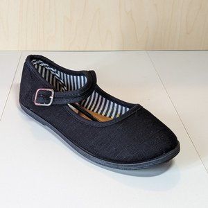 Happy Soda Girl Comfy Textile Ballet Flats w/ Buckle Straps - Black - Size 1